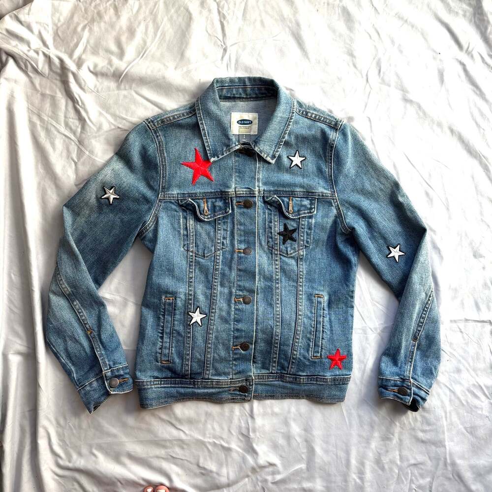 Old Navy Women’s Small Embroidered Star Denim Jacket Y2K Western Americana